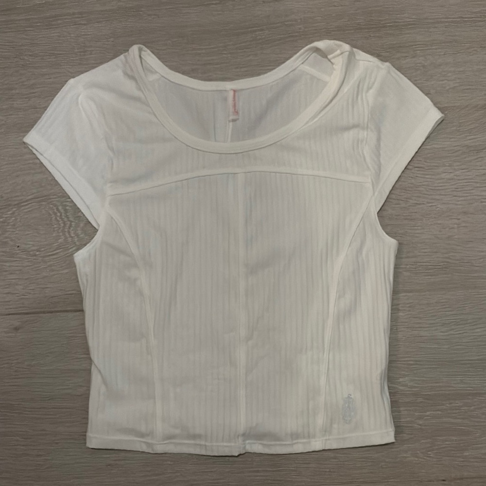 FP Movement by Free People White Cap Sleeve Fitted Crop Bodysuit